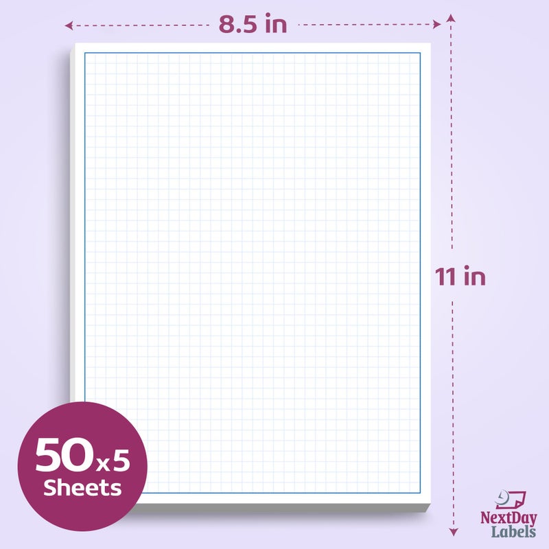 NextDayLabels Graph Paper Pad for Blueprint Drawings, Drafting, Engineering Drawing, and Planning - Graph Paper 8.5x11 Blueprint Quadrille Grid Paper Pads with Blue Lines, High Brightness 50 Sheets (5-Pack) - Image 2